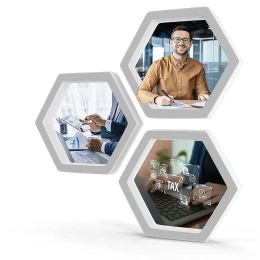 Visual collage showing payroll processing, tax strategy, and compliance support by Afinida
