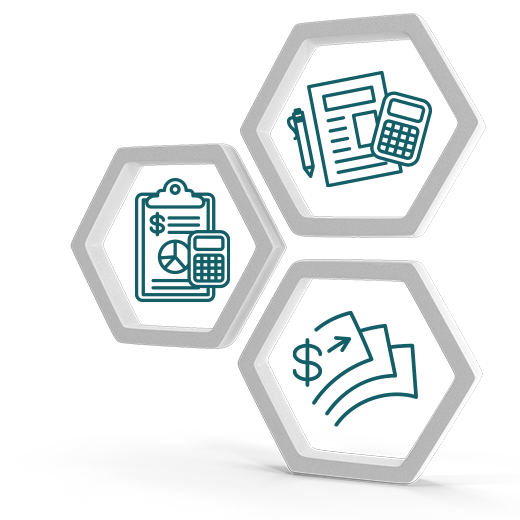 group of icons showcasing cash flow, graphs and documentation