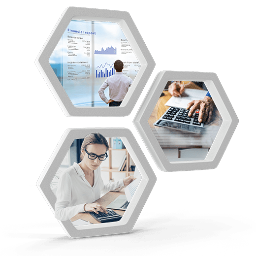 Visual collage showing financial reports, accounting tools, and business strategy highlighting the benefits of Afinida’s fractional accounting services.